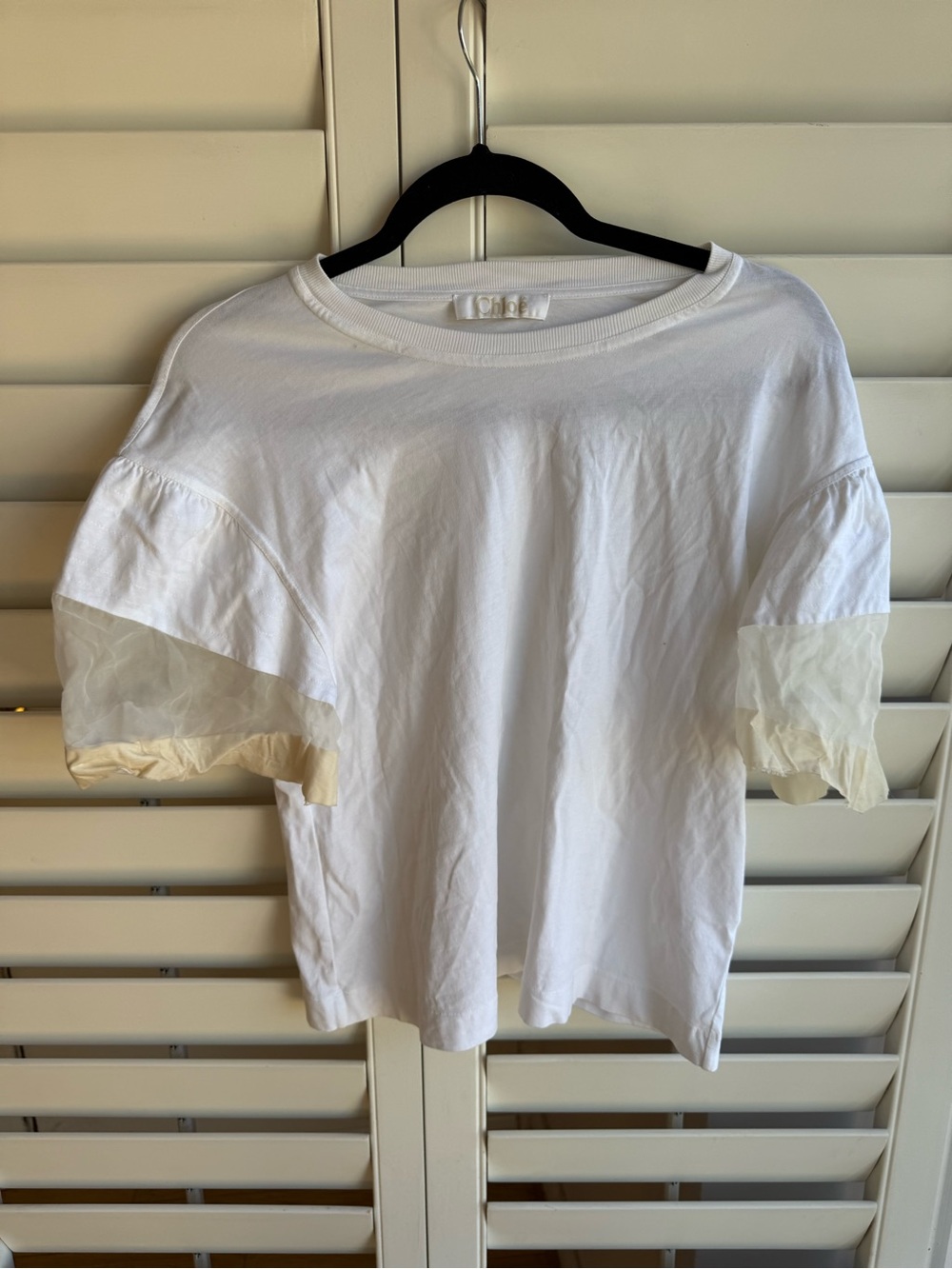 Chloe White Tee with Sheer Puff Sleeves sz S